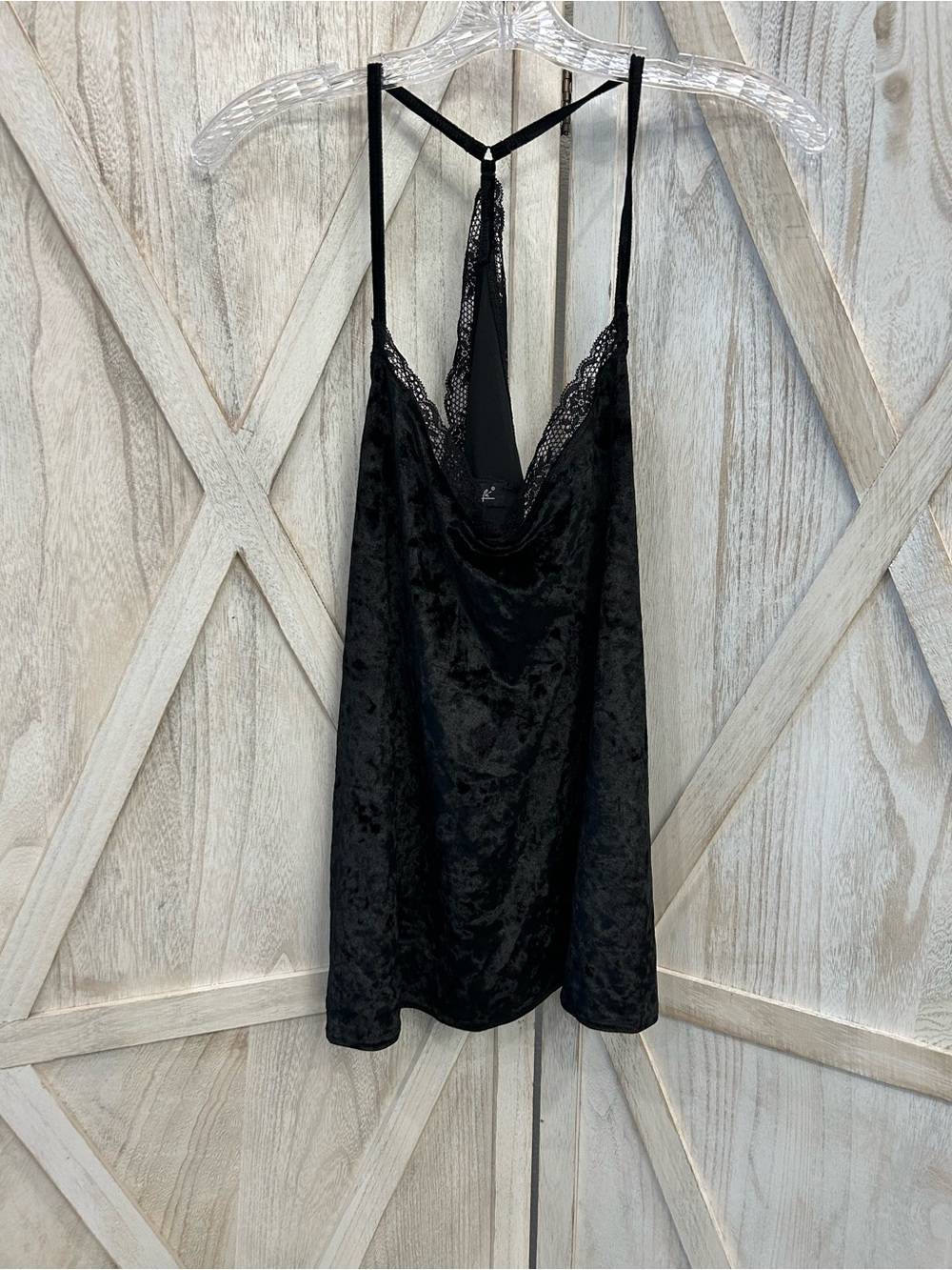 Rene Rofe Black Velvet Lace-Trim Chemise Slip